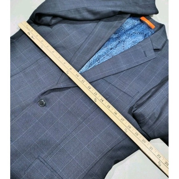 Tallia 2 Piece Suit Mens 40R Wool 36x32 Blue Windowpane Plaid Flat Front - Picture 8 of 16